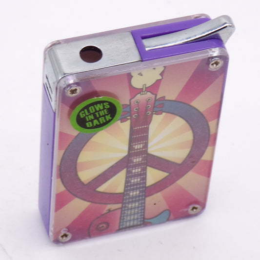Glow In The Dark Peace/Guitar Graphic Refillable Vintage Lighter