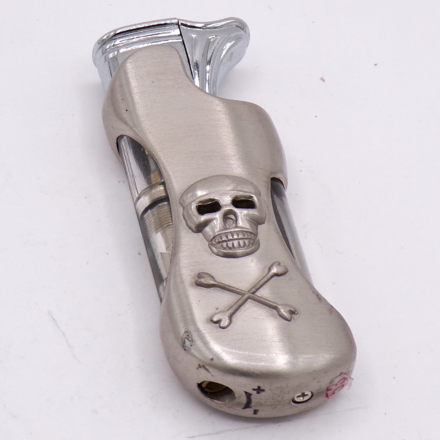 Chrome Skull + Crossbones Dual Double Flame Refillable Lighter