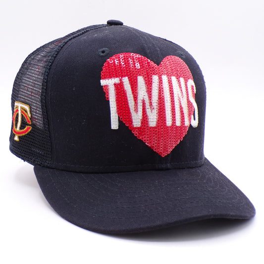 Women's Minnesota Twins Sequined Heart Twins New Era Snapback Mesh Hat