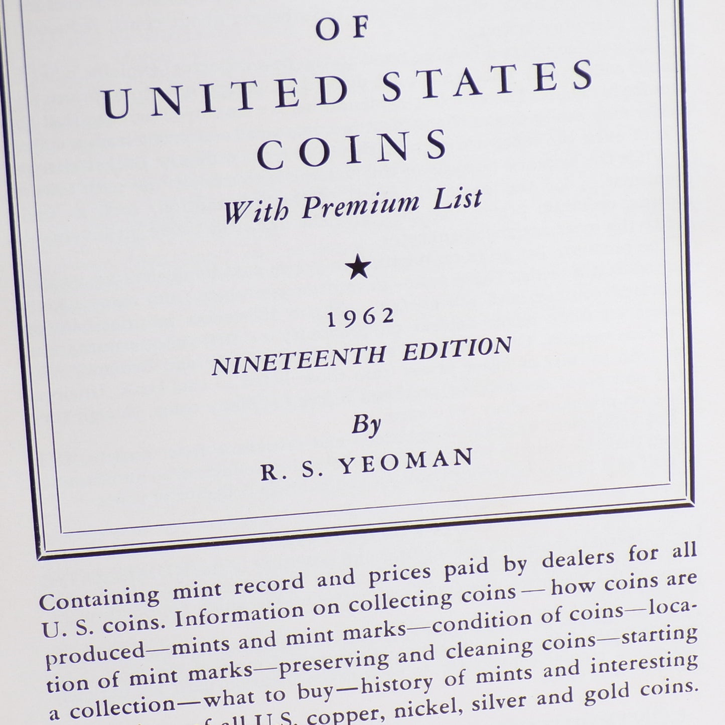 1961 Handbook of United States Coins 19th Edition Yeoman Blue Book Mint