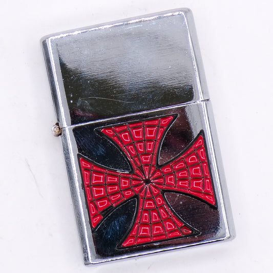 Double Torch Chrome Deboo Spider Red Cross Flip Top Refillable Lighter