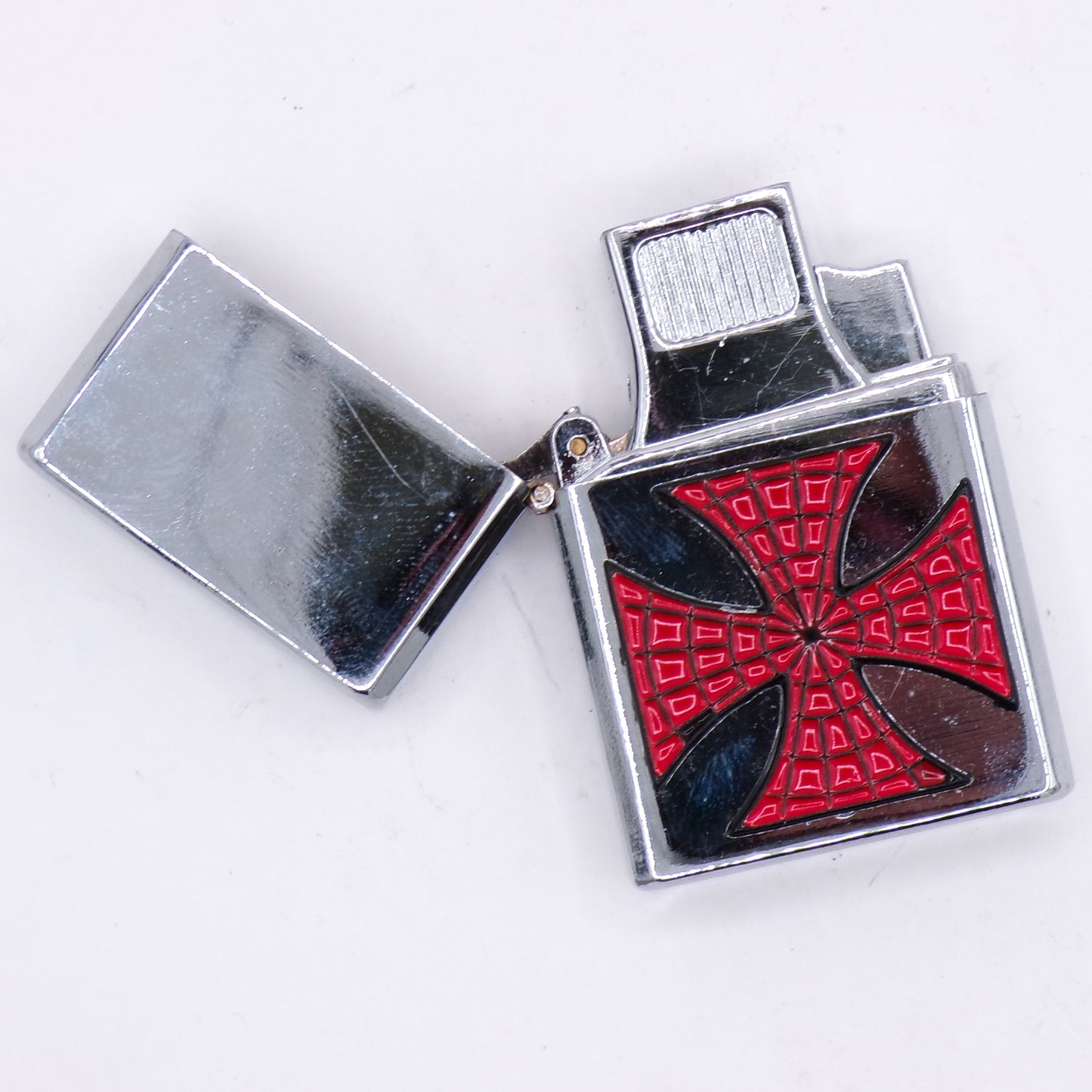 Double Torch Chrome Deboo Spider Red Cross Flip Top Refillable Lighter