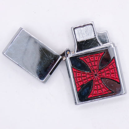 Double Torch Chrome Deboo Spider Red Cross Flip Top Refillable Lighter