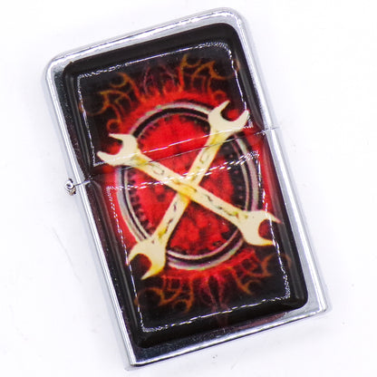Chrome Durolite Gearhead X Wrench Graphic Flip Top Refillable Lighter