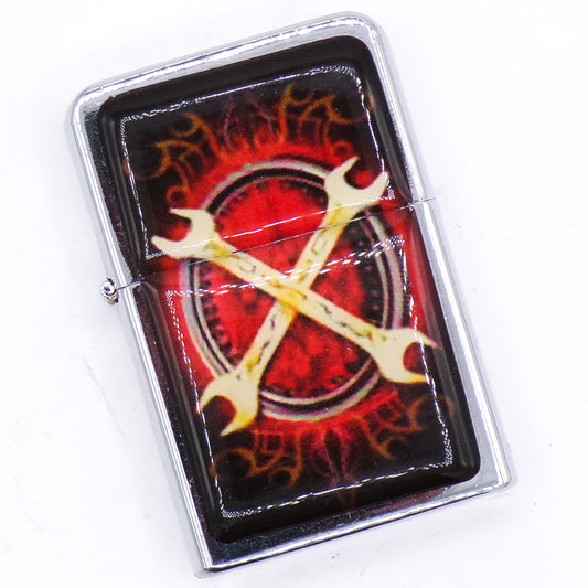 Chrome Durolite Gearhead X Wrench Graphic Flip Top Refillable Lighter