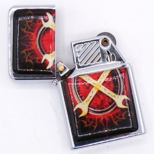 Chrome Durolite Gearhead X Wrench Graphic Flip Top Refillable Lighter