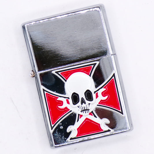 Double Torch Chrome Deboo Cross + Skull Flip Top Refillable Lighter