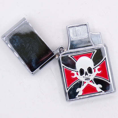 Double Torch Chrome Deboo Cross + Skull Flip Top Refillable Lighter