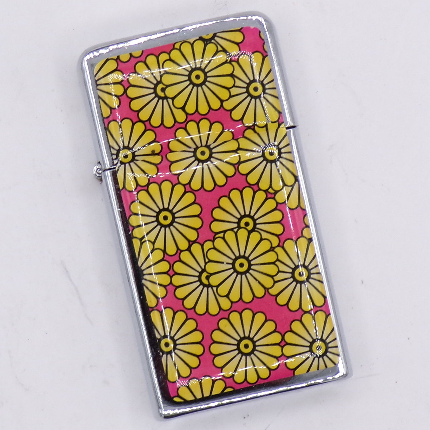 Slim Chrome Durolite Orange/Flowers Graphic Flip Top Refillable Lighter