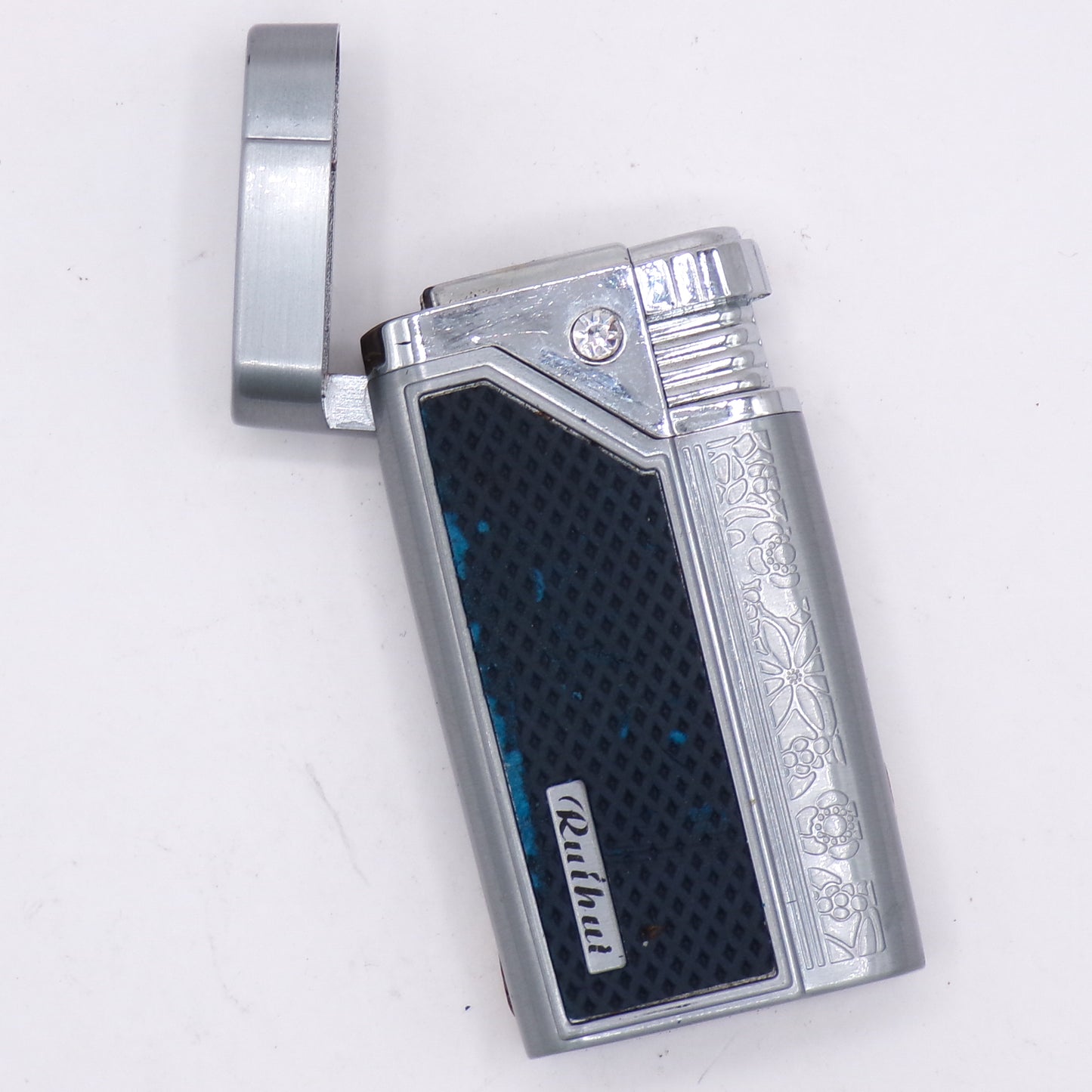 Silver Ruihui Encrusted Flip Top Refillable Torch Lighter