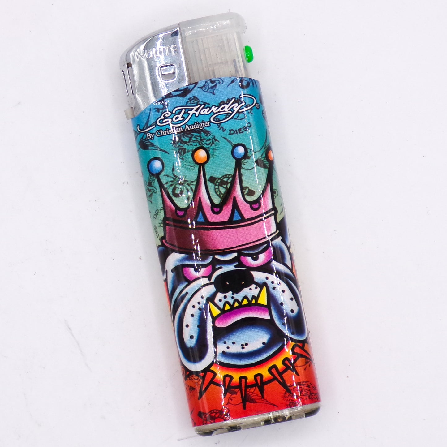 LED Flashing Vintage Ed Hardy by Christian Audigier Bulldog Refillable Lighter