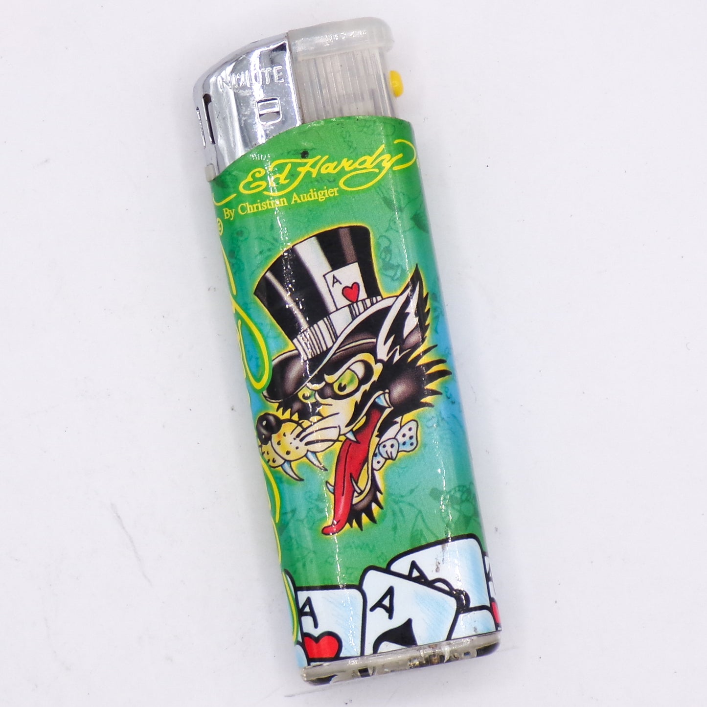 LED Flashing Vintage Ed Hardy by Christian Audigier Wolf Design Refillable Lighter