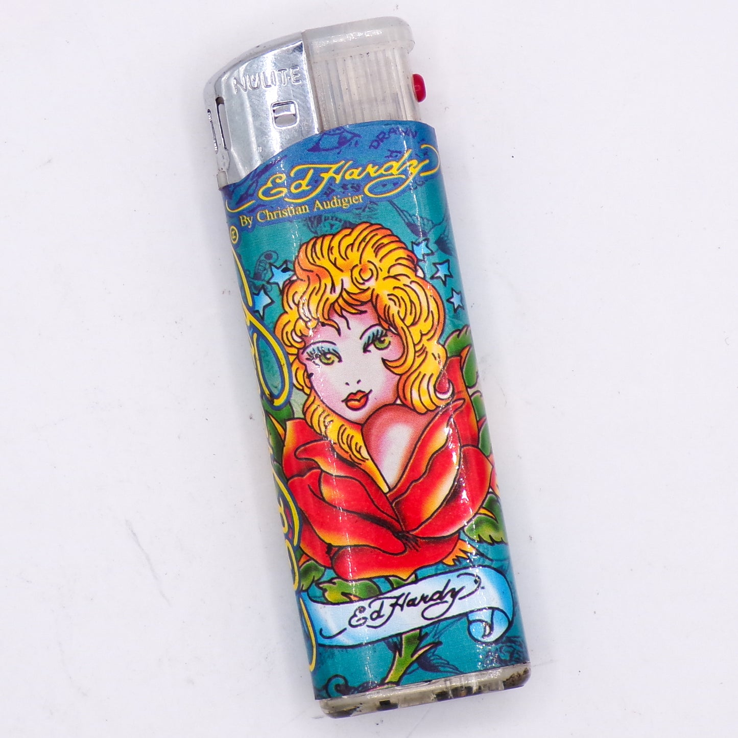 LED Flashing Vintage Ed Hardy by Christian Audigier Flower Girl Design Refillable Lighter