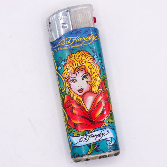 LED Flashing Vintage Ed Hardy by Christian Audigier Flower Girl Design Refillable Lighter