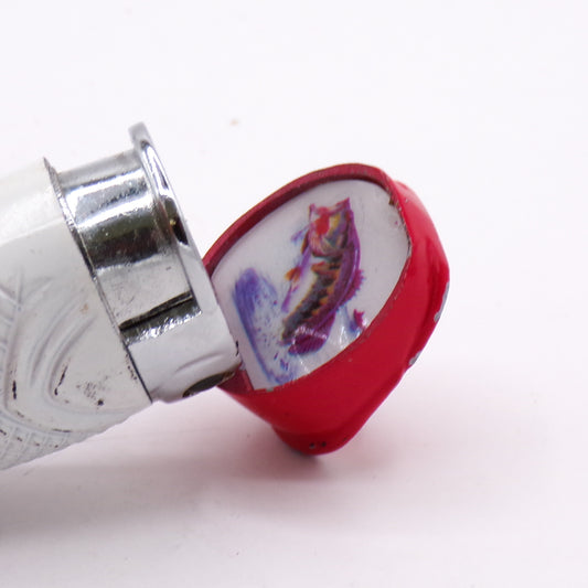 White/Red Fishing Lure Replica Flip Top Torch Lighter w/Graphic Cap