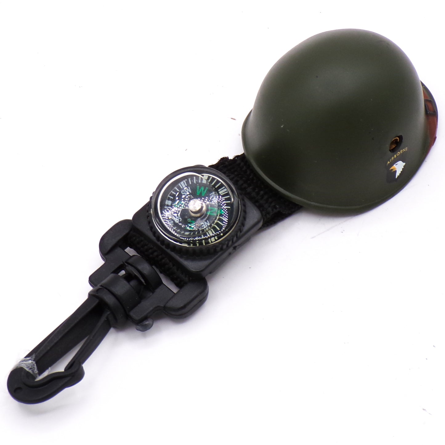 Vintage U.S. Army Airborne Metal Helmet Refillable Lighter w/Compass + Clip