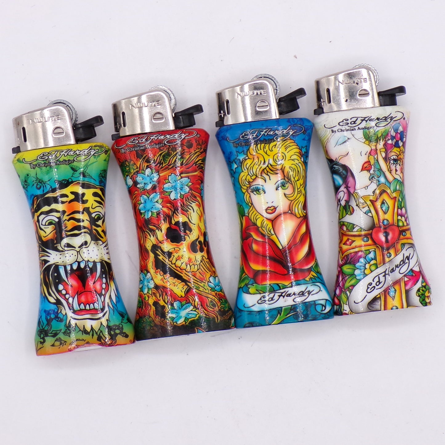 Set of Four Vintage Mini Ed Hardy Refillable Lighters