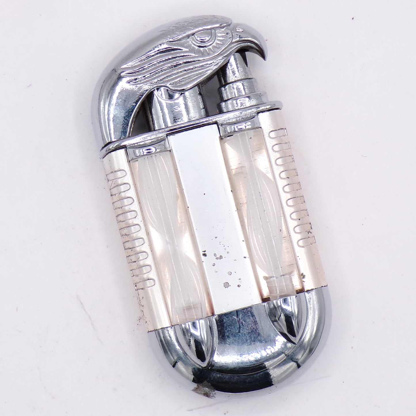 Vintage Silver Chrome Eagle Head Flip Top Refillable Torch Lighter