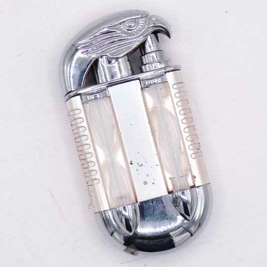 Vintage Silver Chrome Eagle Head Flip Top Refillable Torch Lighter