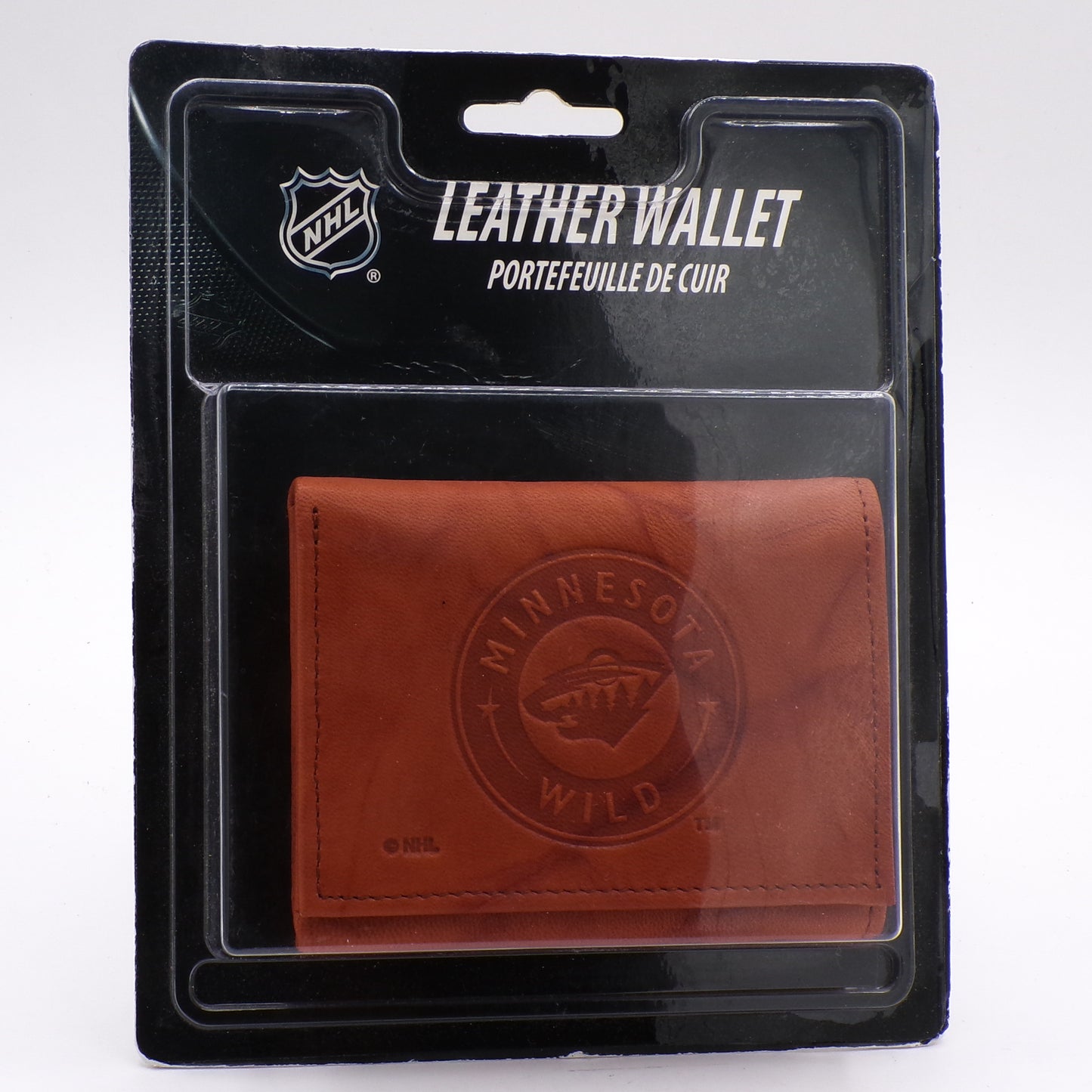 Embossed Genuine Brown Leather MInnesota Wild NHL Tri-Fold Wallet