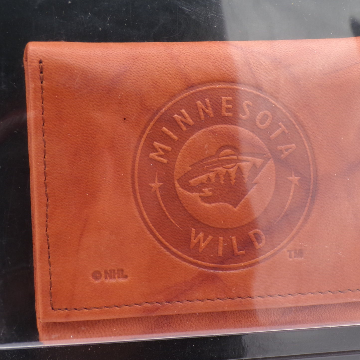 Embossed Genuine Brown Leather MInnesota Wild NHL Tri-Fold Wallet