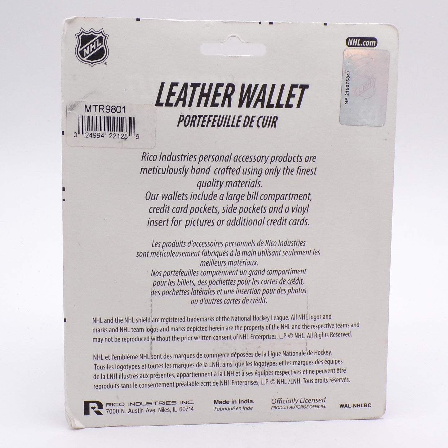 Embossed Genuine Brown Leather MInnesota Wild NHL Tri-Fold Wallet