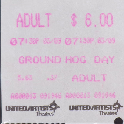 1993 UNRIPPED Groundhog Day Movie Ticket Stub from Defunct United Artists - Mint