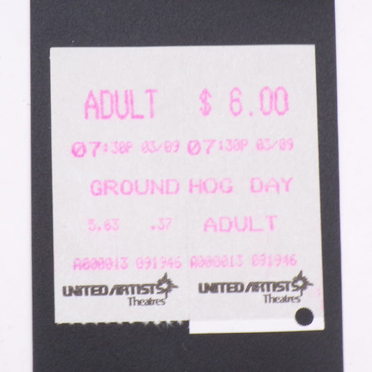 1993 UNRIPPED Groundhog Day Movie Ticket Stub from Defunct United Artists - Mint