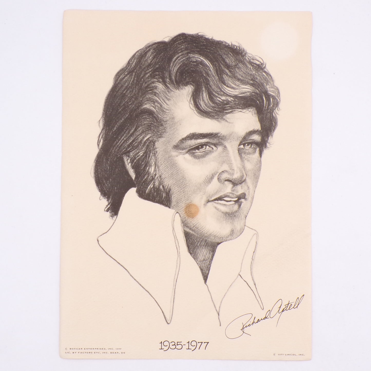 5" x 7" 1977 Boxcar Enterprises Richard Axtell Elvis Presley Sketch Drawing