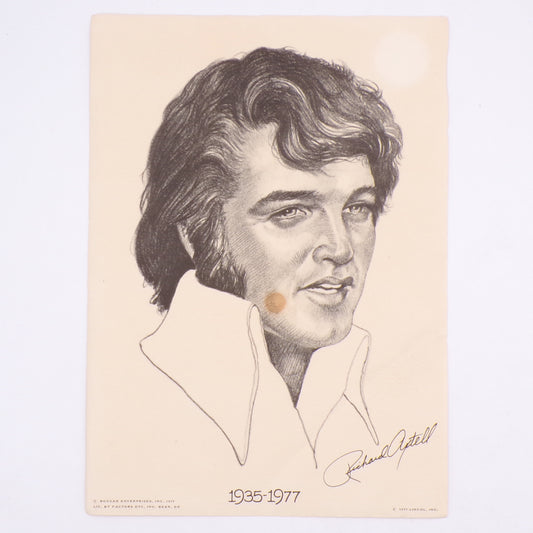 5" x 7" 1977 Boxcar Enterprises Richard Axtell Elvis Presley Sketch Drawing