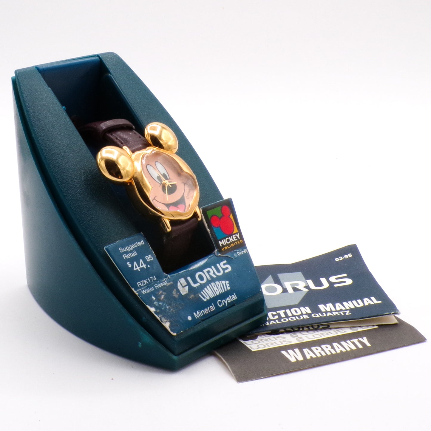 Vintage Lorus Gold Mickey Mouse Glow in the Dark Lumibrite Wrist Watch - New