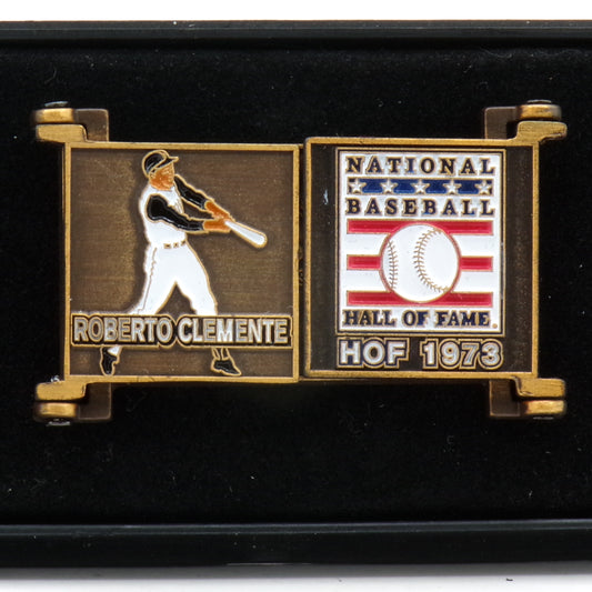 2005 Hall of Fame Roberto Clemente Booklet-Style Double Enamel Pin - #/1973