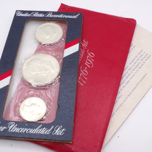 Uncirculated Silver United States 1776-1976 Bicentennial Three Coin Set