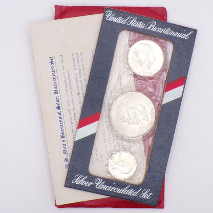 Uncirculated Silver United States 1776-1976 Bicentennial Three Coin Set