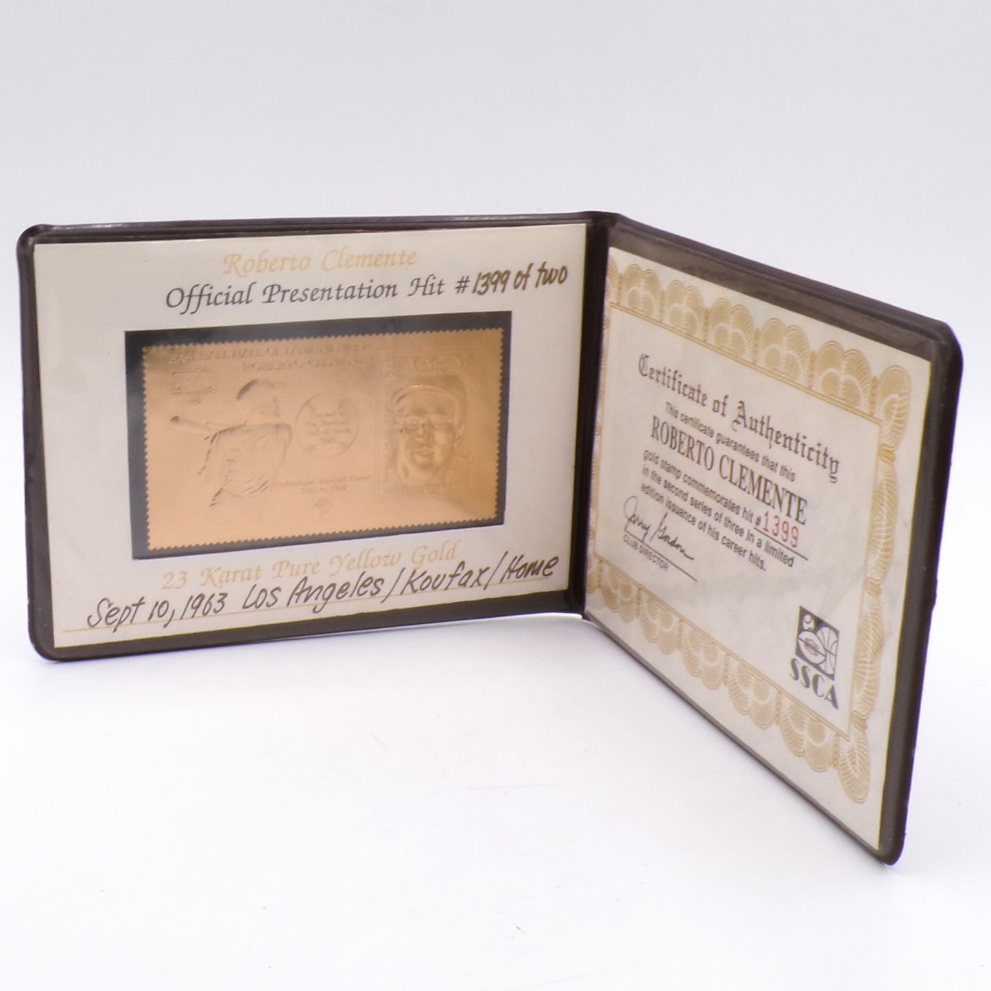 1992 Roberto Clemente HOF Legends 23kt Gold Stamp w/COA '- HOF Koufax Hit