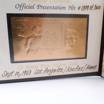 1992 Roberto Clemente HOF Legends 23kt Gold Stamp w/COA '- HOF Koufax Hit