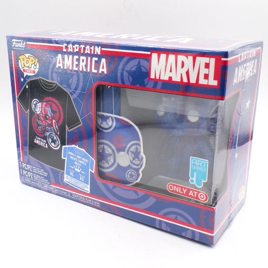 Funko Pop Captain America Marvel Exclusive Art Series XL T-Shirt + Bobblehead
