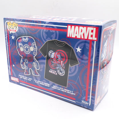 Funko Pop Captain America Marvel Exclusive Art Series XL T-Shirt + Bobblehead