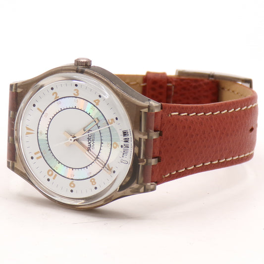 Vintage 1991 Transparent Swiss Made Swatch w/Genuine Leather Band - New