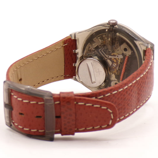 Vintage 1991 Transparent Swiss Made Swatch w/Genuine Leather Band - New