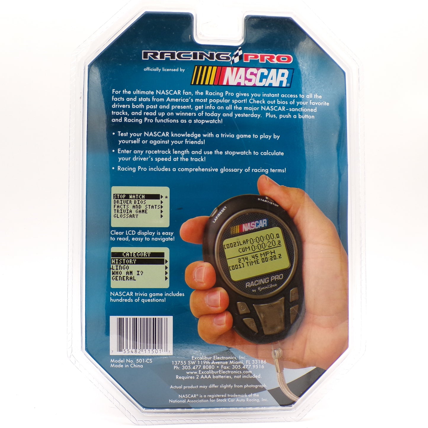 NASCAR Racing Pro by Excalibur Stop Watch, Trivia, Stats, Bios, More