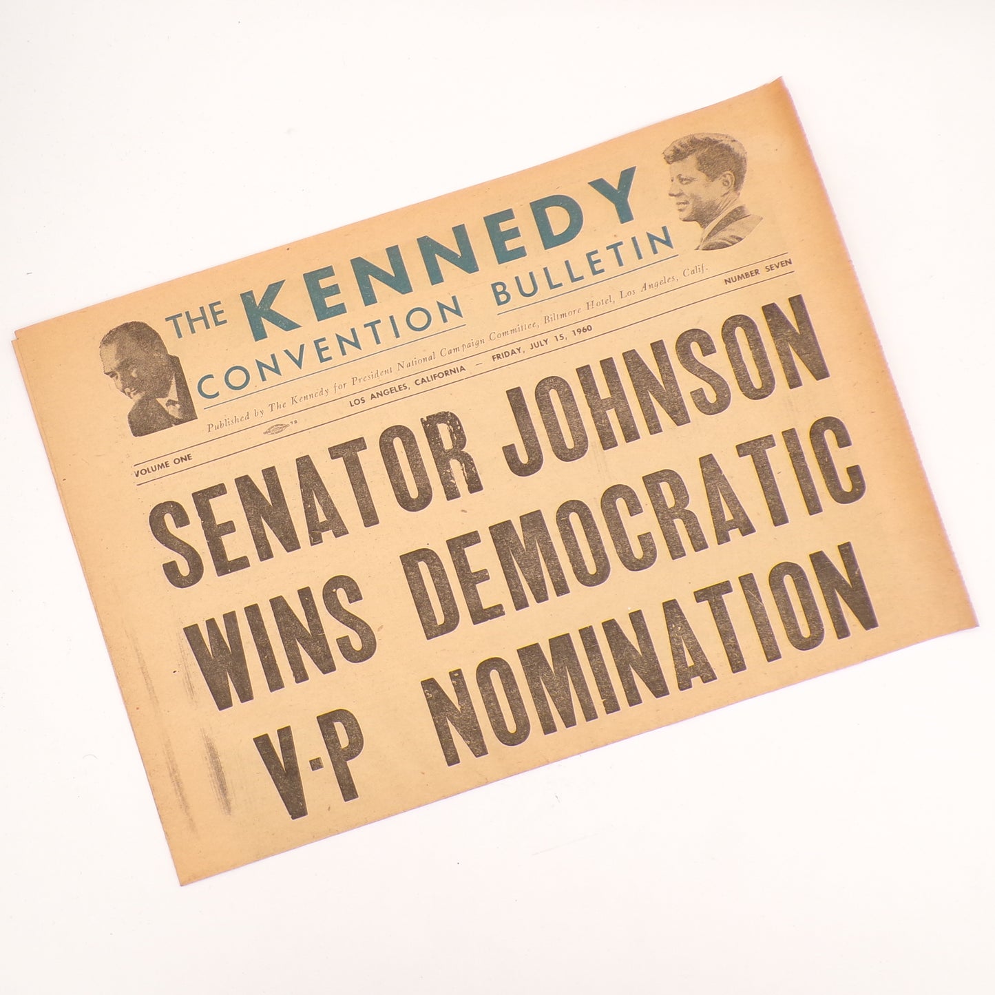 1960 Kennedy Convention Bulletin Periodical Volume One #7 VP Nomination Johnson