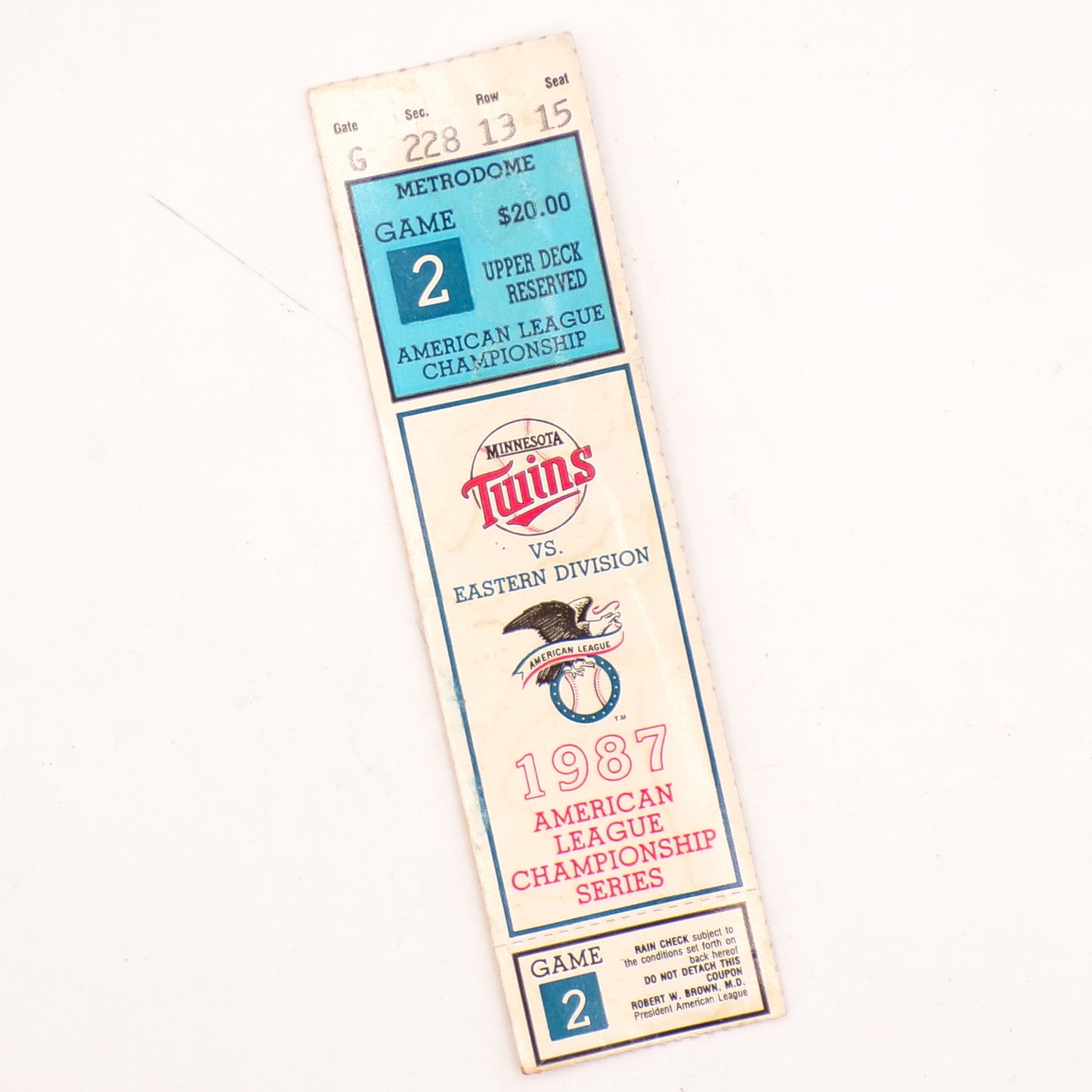 1987 AL Championship MN Twins Game #2 Metrodome Ticket Stub