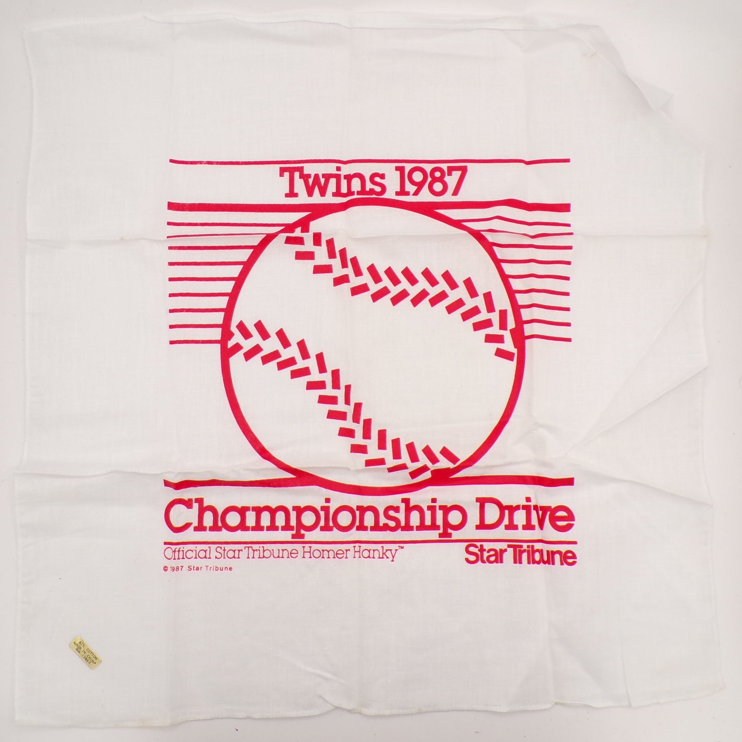 New 1987 Minnesota Twins Homer Hanky Official Star Tribune Championship Drive