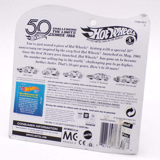 2018 Hot Wheels 50th Anniversay Redline 1967 Camaro Die Cast Car w/Button