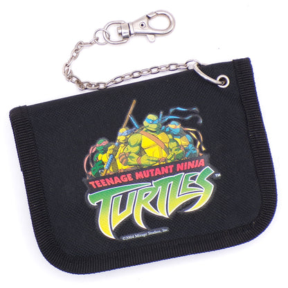 2004 Black Teenage Mutant Ninja Turtles TMNT Bi-Fold Velcro Wallet w/Chain