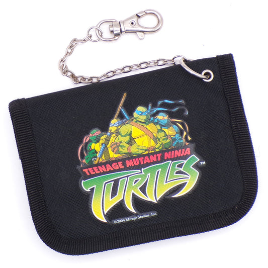 2004 Black Teenage Mutant Ninja Turtles TMNT Bi-Fold Velcro Wallet w/Chain