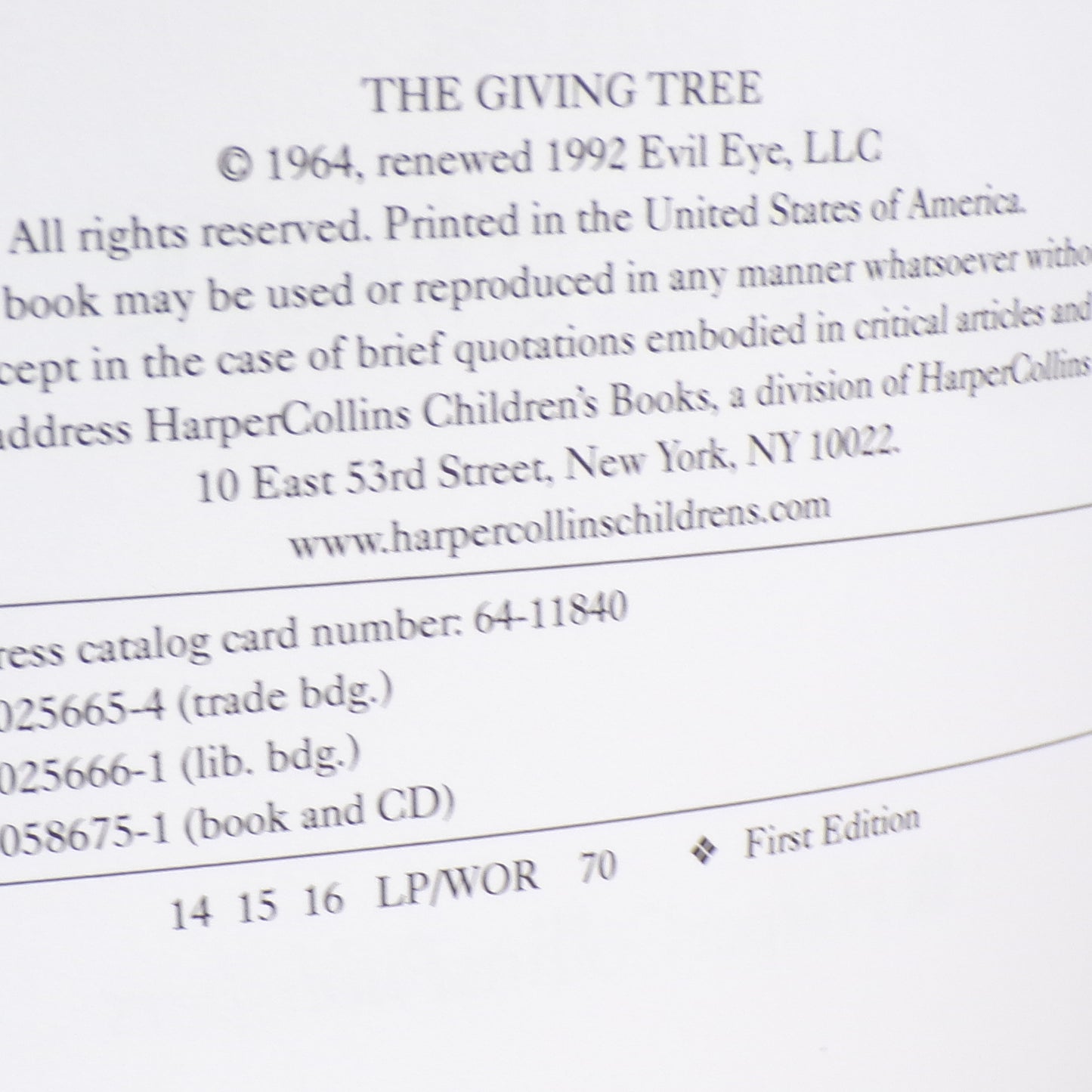 The Giving Tree: 50th Anniversary Shel Silverstein HC/DJ 1st Edition Mint