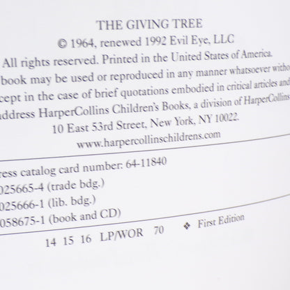 The Giving Tree: 50th Anniversary Shel Silverstein HC/DJ 1st Edition Mint