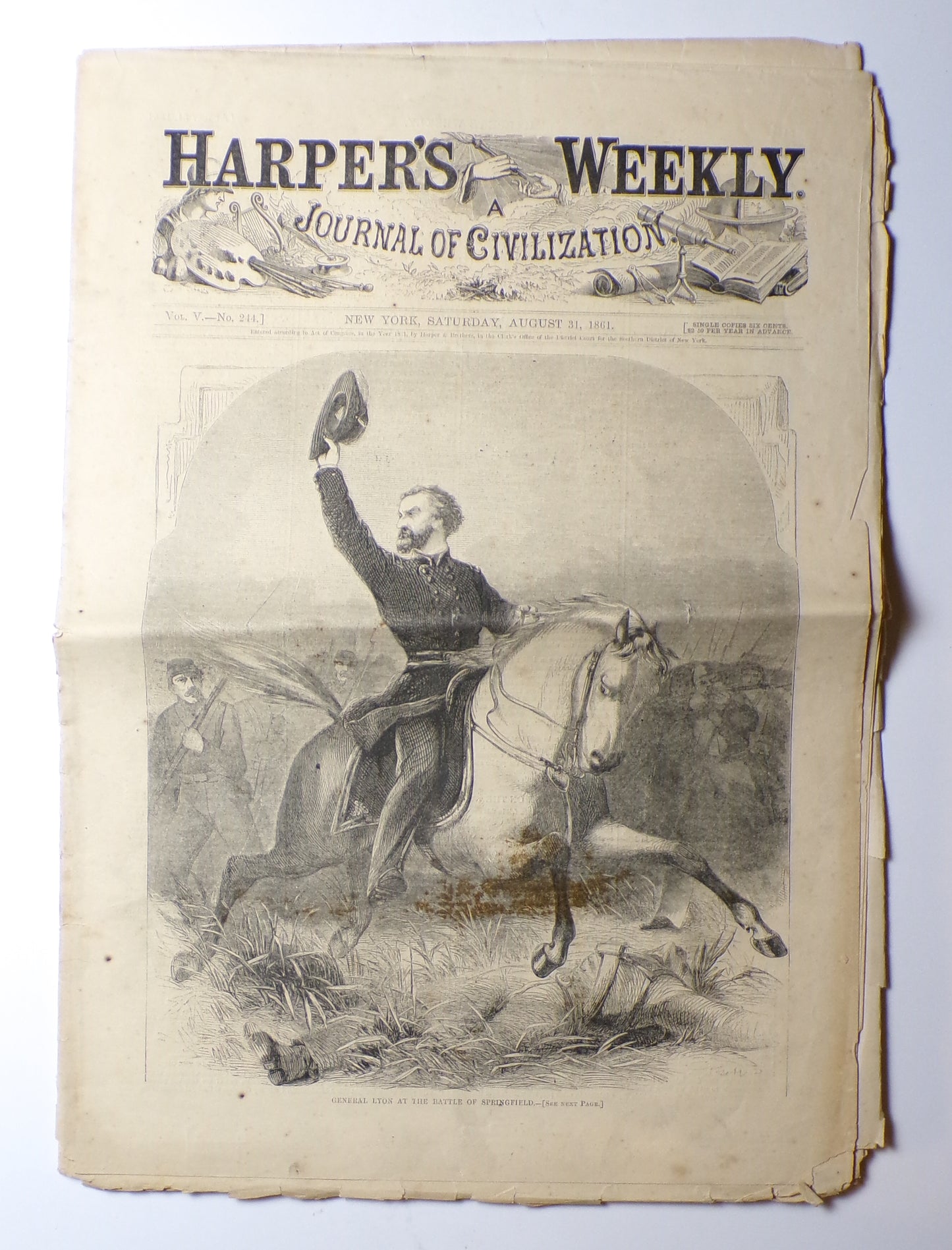 Original Harper's Weekly, New York, Battle of Springfield 8/31/1861